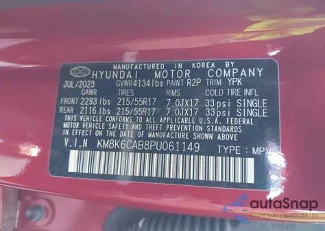 2023 Hyundai Kona Sel from USA, damaged, VIN KM8K6CAB8PU061149